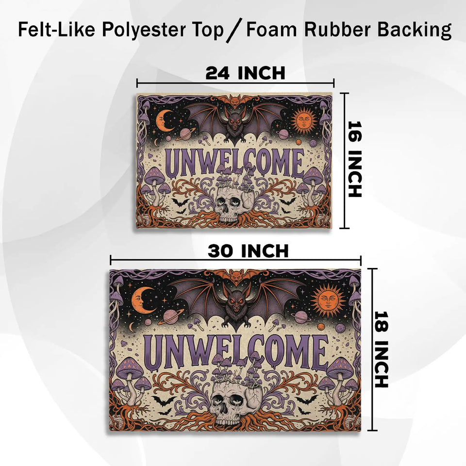 Gothic Unwelcome Doormat – Bat Skull & Mushroom Welcome Mat