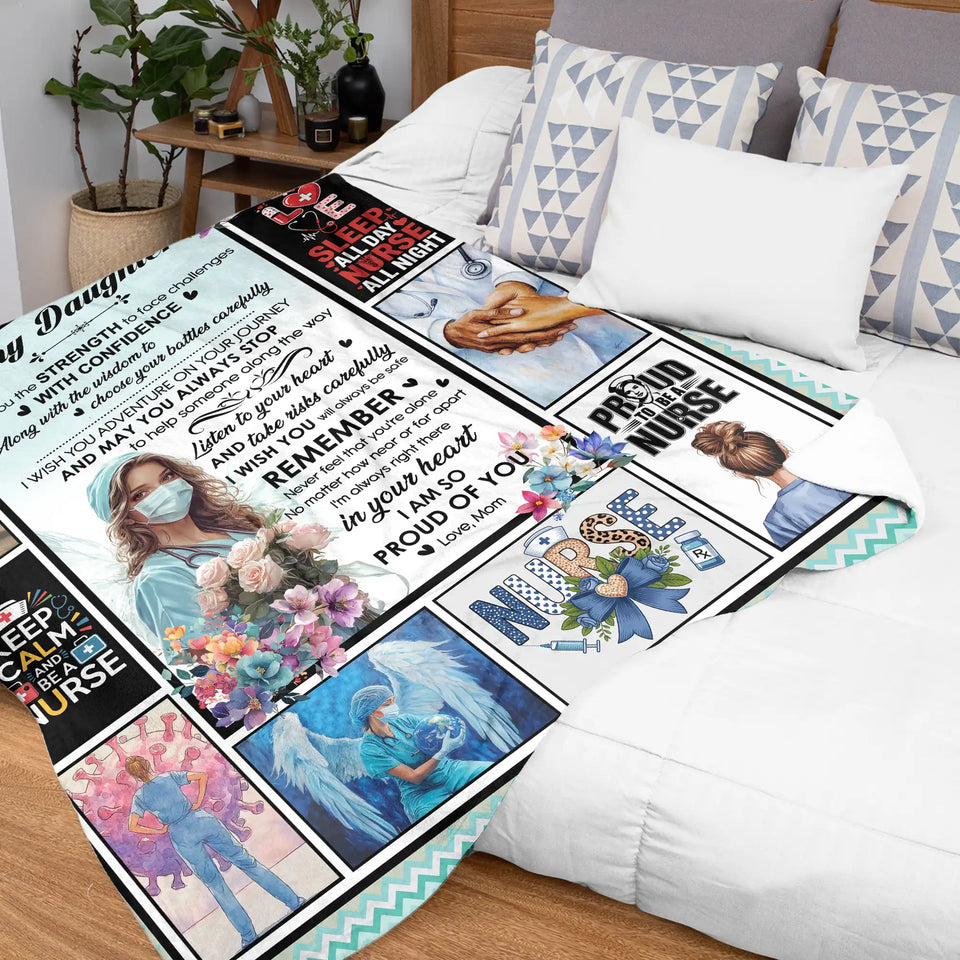 Personalized Nurse Blanket for Daughter From Mom – Custom Nurse Gift