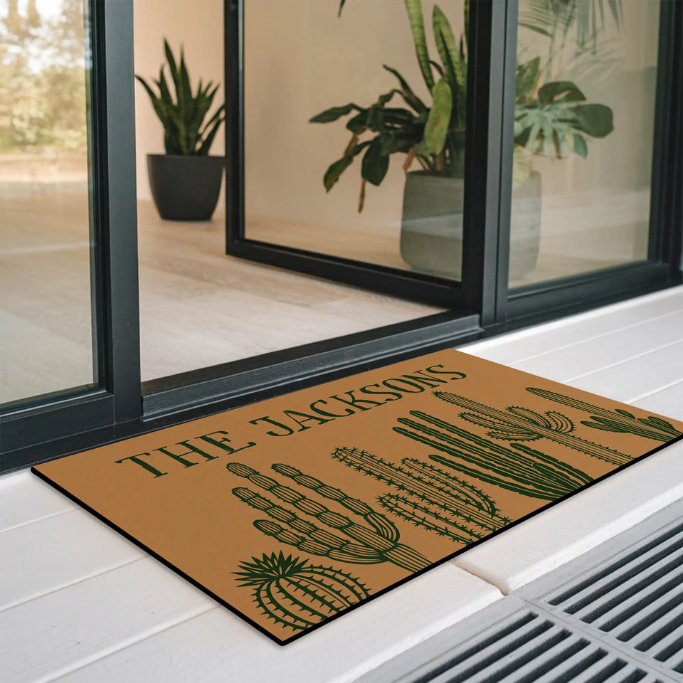 Personalized Cactus Doormat – Custom Family Name Welcome Mat