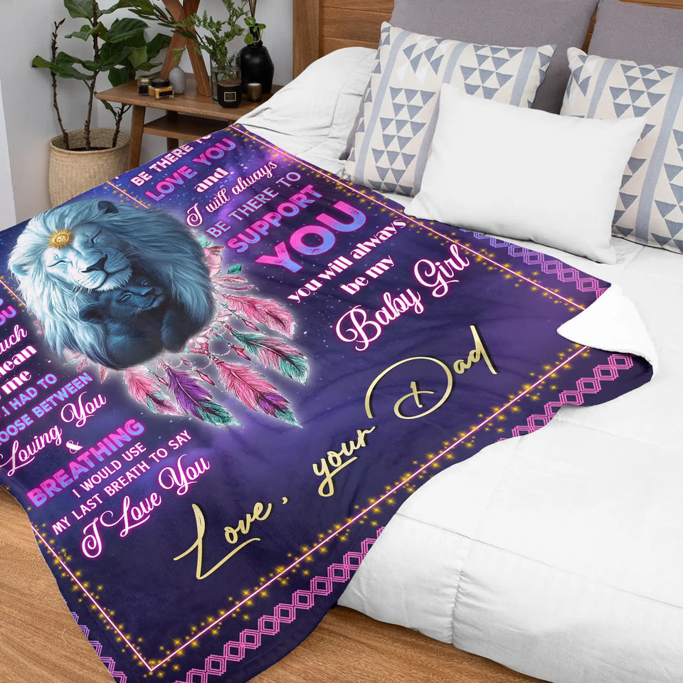 Personalized Daughter Blanket From Dad – Lion Dreamcatcher Inspirational Gift