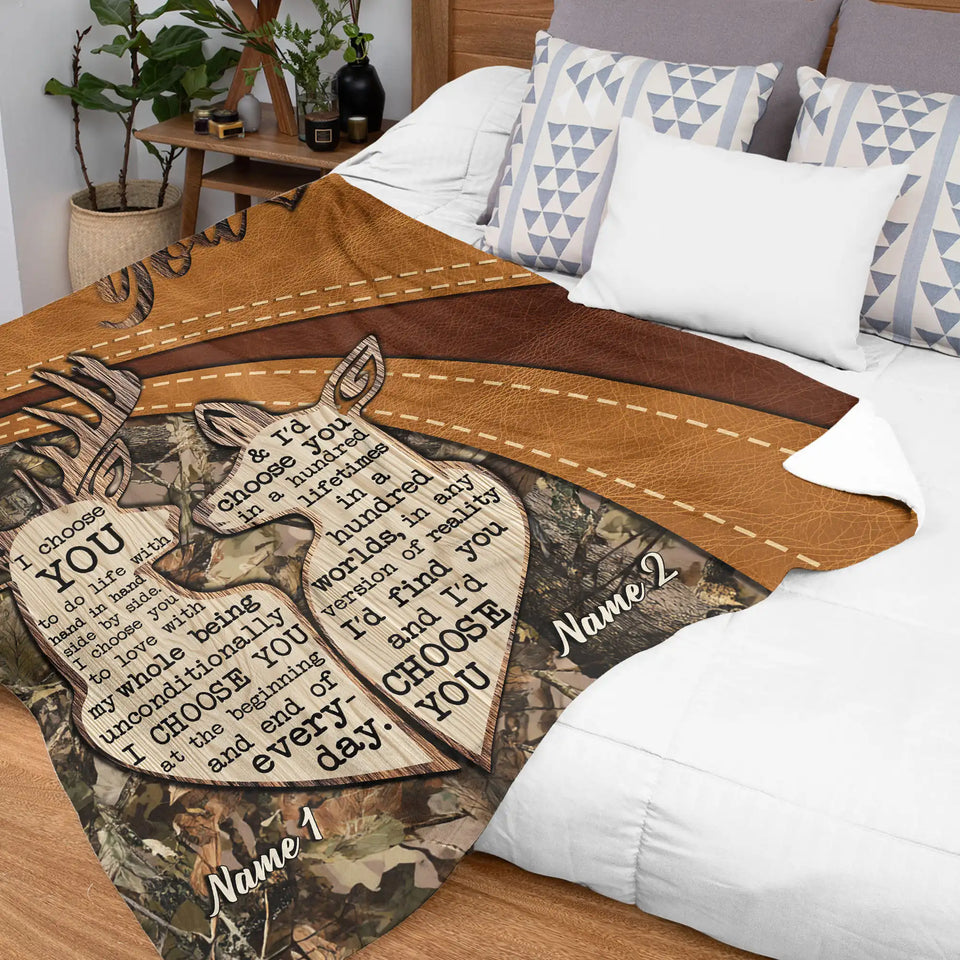 Personalized Couple Blanket – Custom Names Deer Camo Love Gift