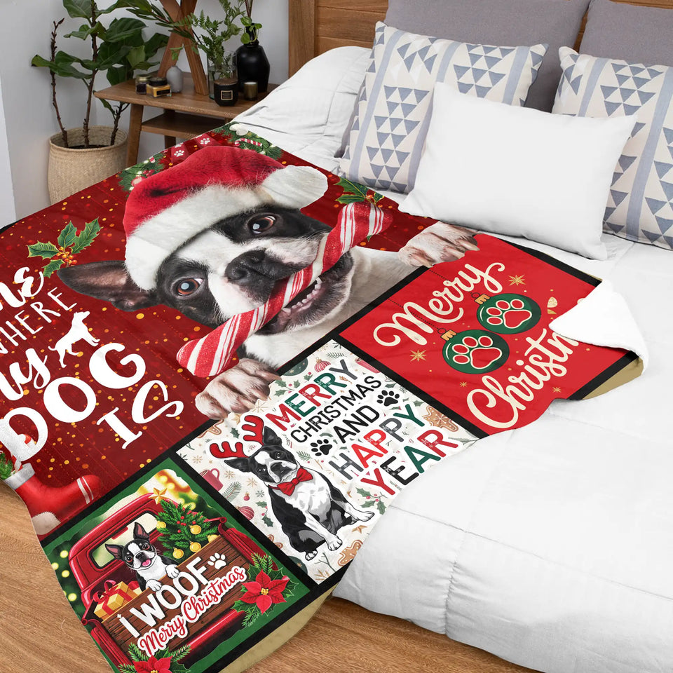 Boston Terrier Christmas Blanket – Dog Lover Holiday Patchwork Throw