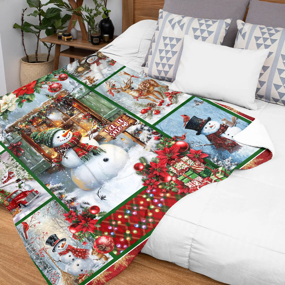 Snowman Christmas Blanket – Let It Snow Cardinal & Deer Holiday Throw