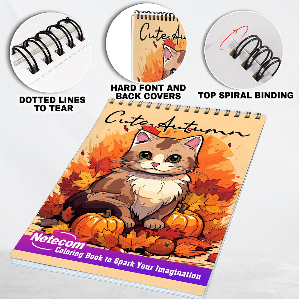 Cute Autumn Spiral Bound Coloring Book, Unleash Your Creativity with 30 Adorable Coloring Pages, Featuring Cute Characters and Autumnal Scenes