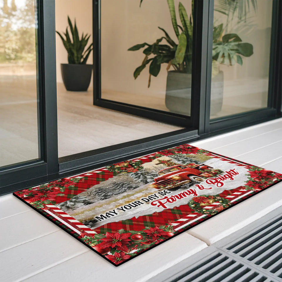 Farmhouse Christmas Doormat – Red Truck Holiday Welcome Mat