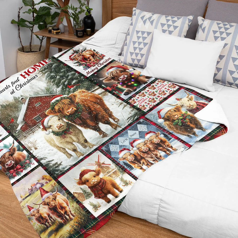 Highland Cow Christmas Blanket – Mooey Christmas Farmhouse Holiday Throw