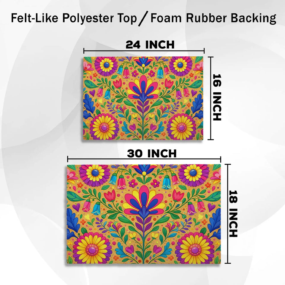 Colorful Folk Floral Doormat – Boho Botanical Welcome Mat