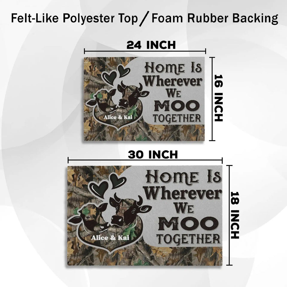 Personalized Camo Cow Doormat – Custom Couple Names Farm Mat