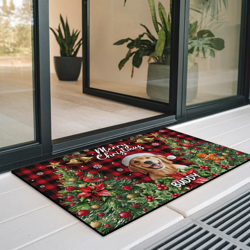 Personalized Dog Christmas Doormat – Custom Pet Name Welcome Mat