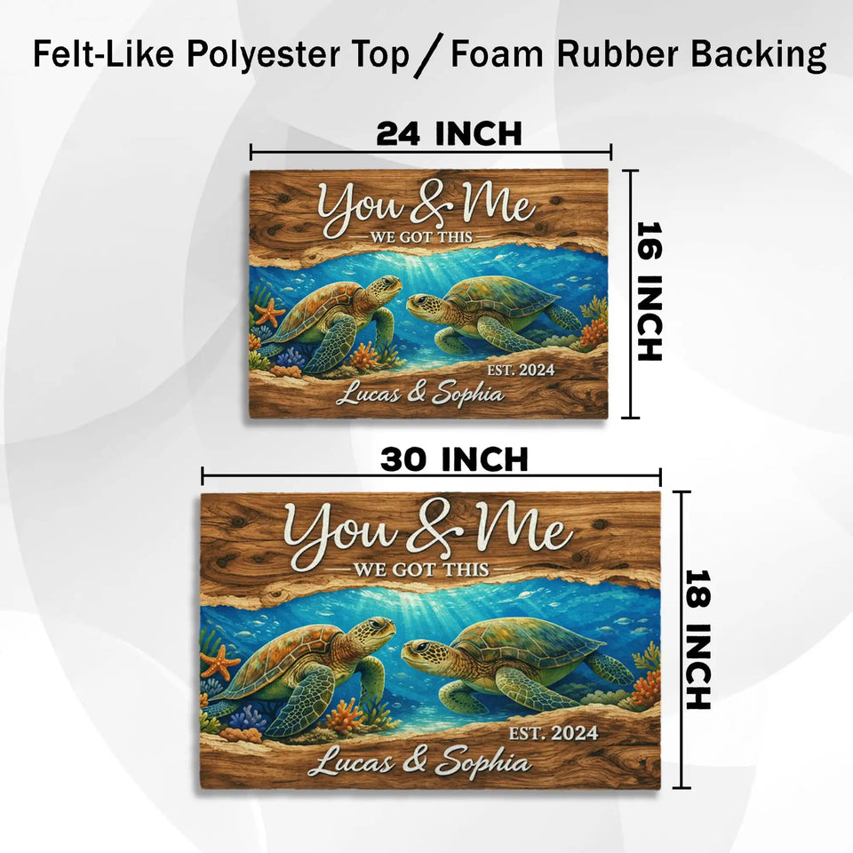 Personalized Sea Turtle Couple Doormat – Custom Names & Date Mat