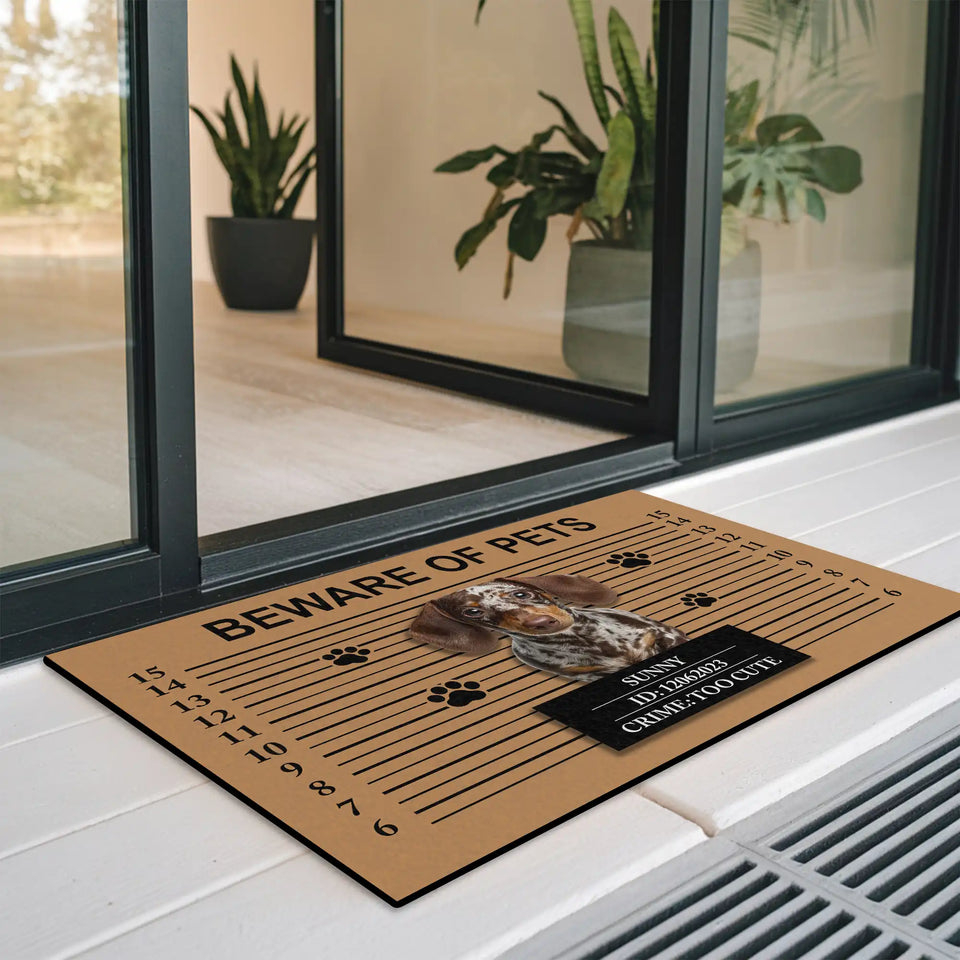 Personalized Pet Mugshot Doormat – Custom Photo & Funny Text Mat