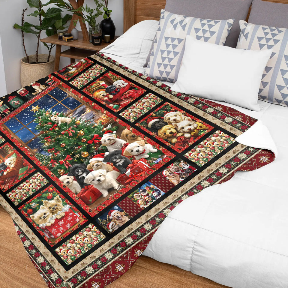 Christmas Dog Blanket – Puppy Christmas Tree Patchwork Holiday Throw