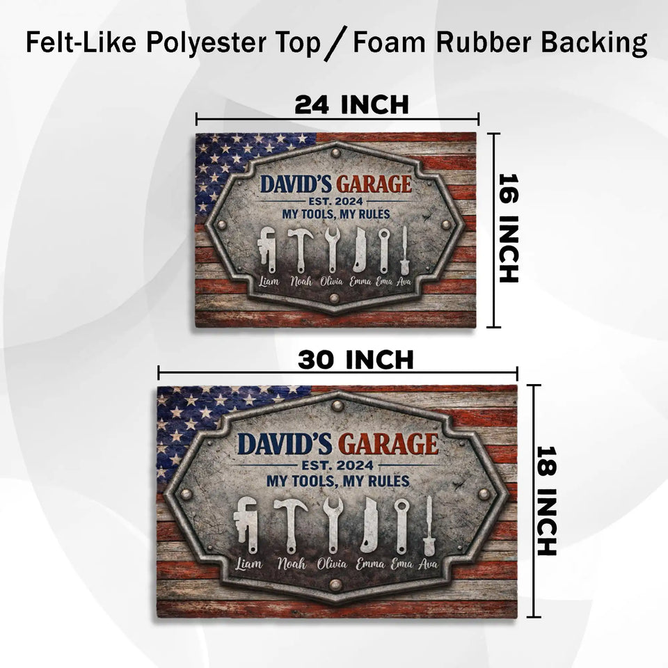 Personalized Garage Doormat – Custom Name & Established Year Mat