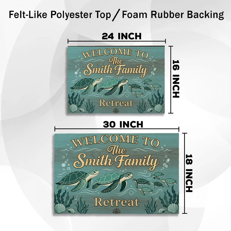 Personalized Sea Turtle Retreat Doormat – Custom Family Name Mat