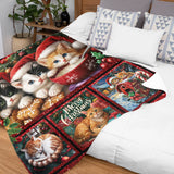 Cat Christmas Blanket – Santa Kitten Patchwork Holiday Throw