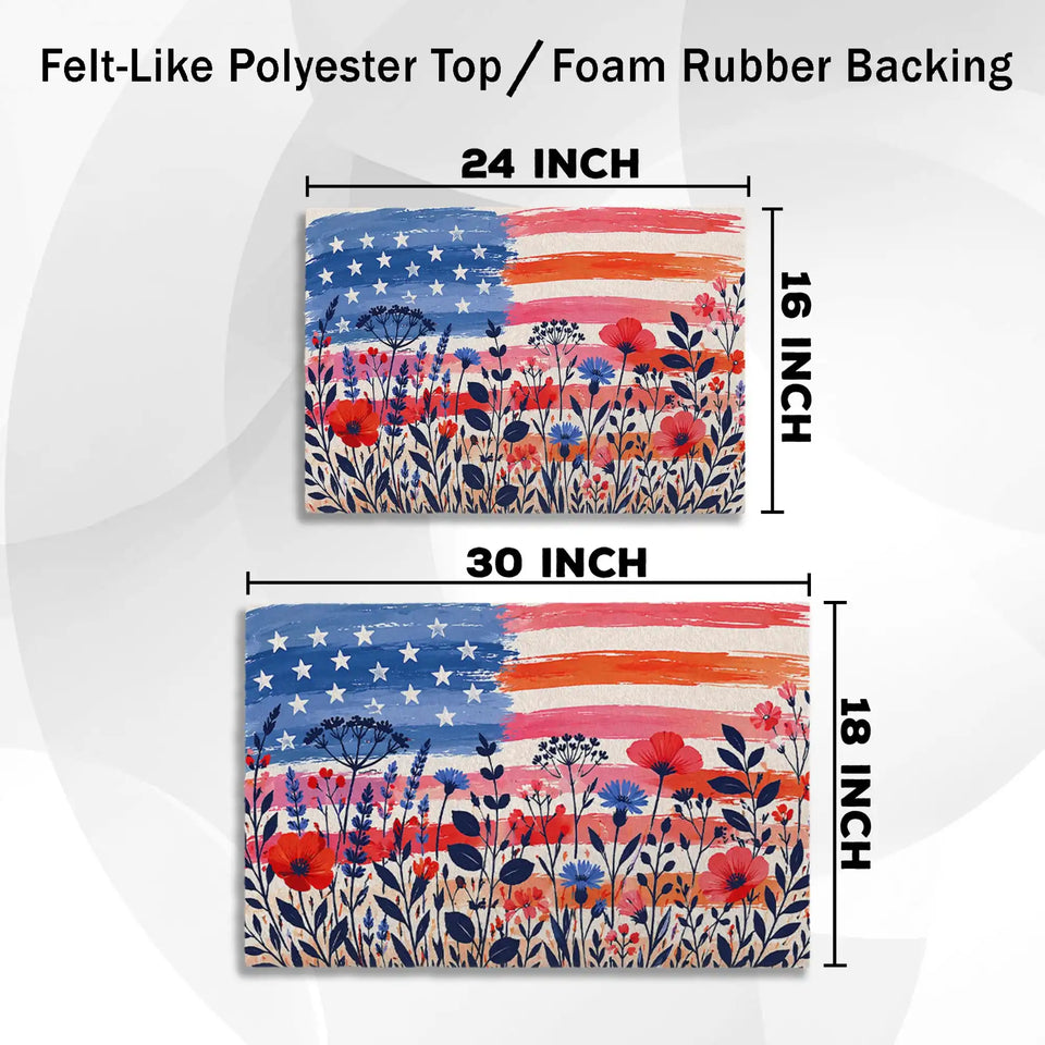 Patriotic Wildflower Doormat – American Flag Floral Mat