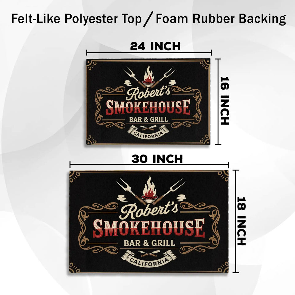Personalized Smokehouse Doormat – Custom Name & Place BBQ Mat