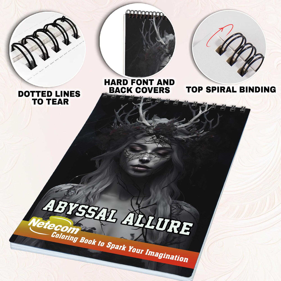 Abyssal Allure Spiral Bound Coloring Book, Unleash Your Creativity with 30 Mesmerizing Coloring Pages, Embracing the Dark Elegance of Abyssal Allure