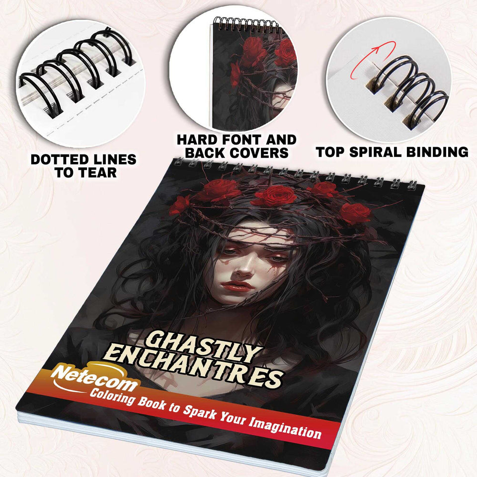 Ghastly Enchantress Spiral Bound Coloring Book, Delight in 30 Whimsical Coloring Pages of the Ghastly Enchantress for Gothic Art Admirers to Embrace the Quirky Charm and Sophisticated Creepy Vibes of Dark Fantasy Scenes