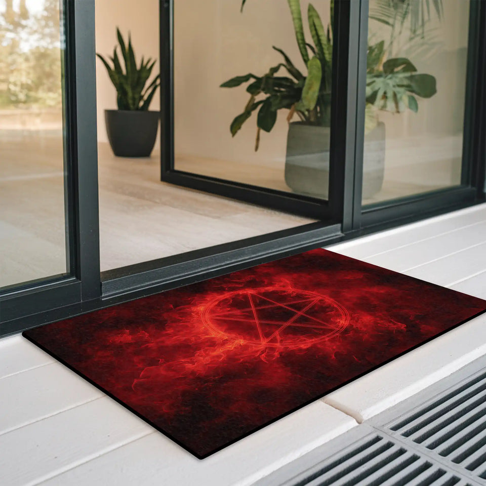 Red Pentagram Doormat – Gothic Occult Welcome Mat