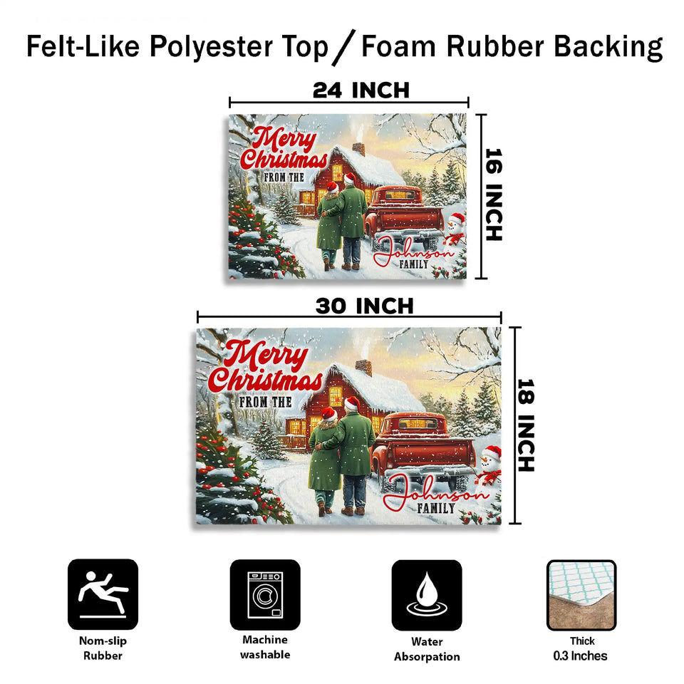 Personalized Family Christmas Doormat – Red Truck Welcome Mat