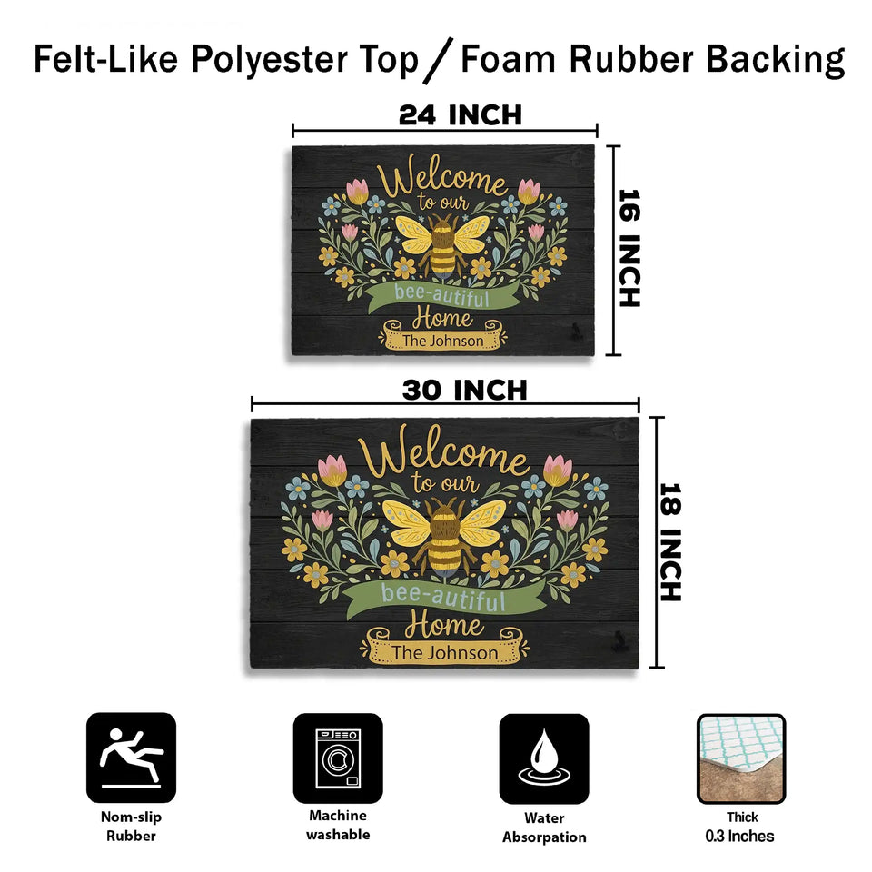 Personalized Bee Doormat – Custom Family Name Welcome Mat