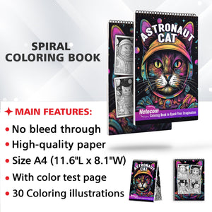 Astronaut Cat Spiral Bound Coloring Book, Blast off into Coloring Excitement with 30 Pages, Bringing Astronaut Cats and Cosmic Adventures to Life