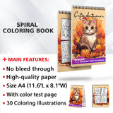 Cute Autumn Spiral Bound Coloring Book, Unleash Your Creativity with 30 Adorable Coloring Pages, Featuring Cute Characters and Autumnal Scenes