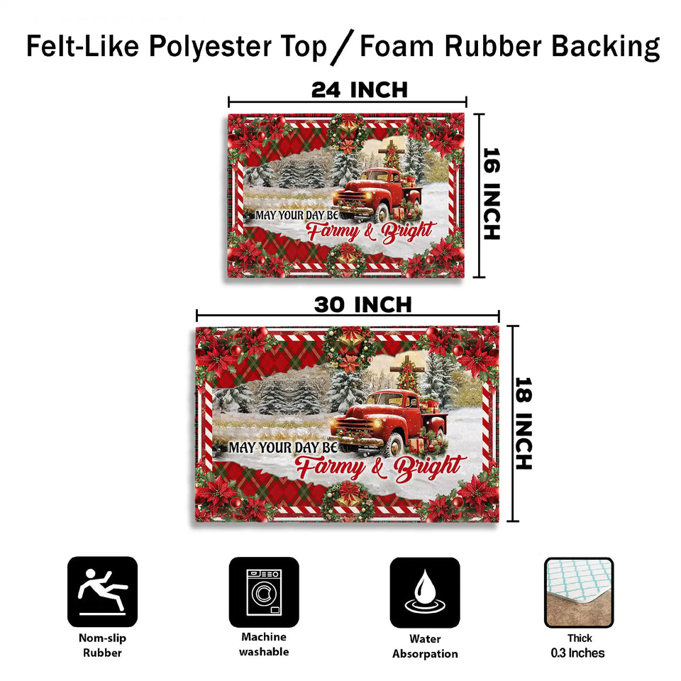Farmhouse Christmas Doormat – Red Truck Holiday Welcome Mat