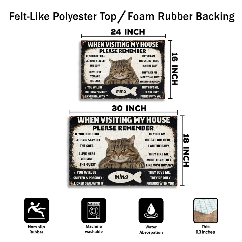 Personalized Cat House Rules Doormat – Custom Pet Name Mat