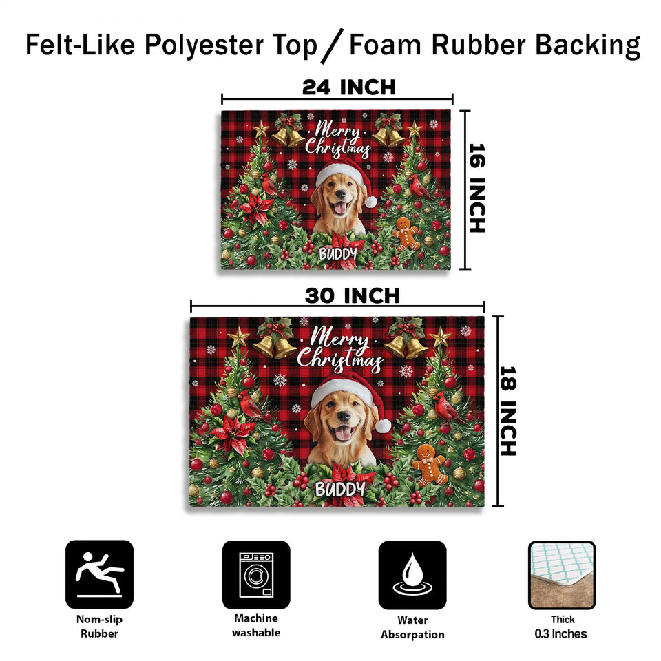 Personalized Dog Christmas Doormat – Custom Pet Name Welcome Mat
