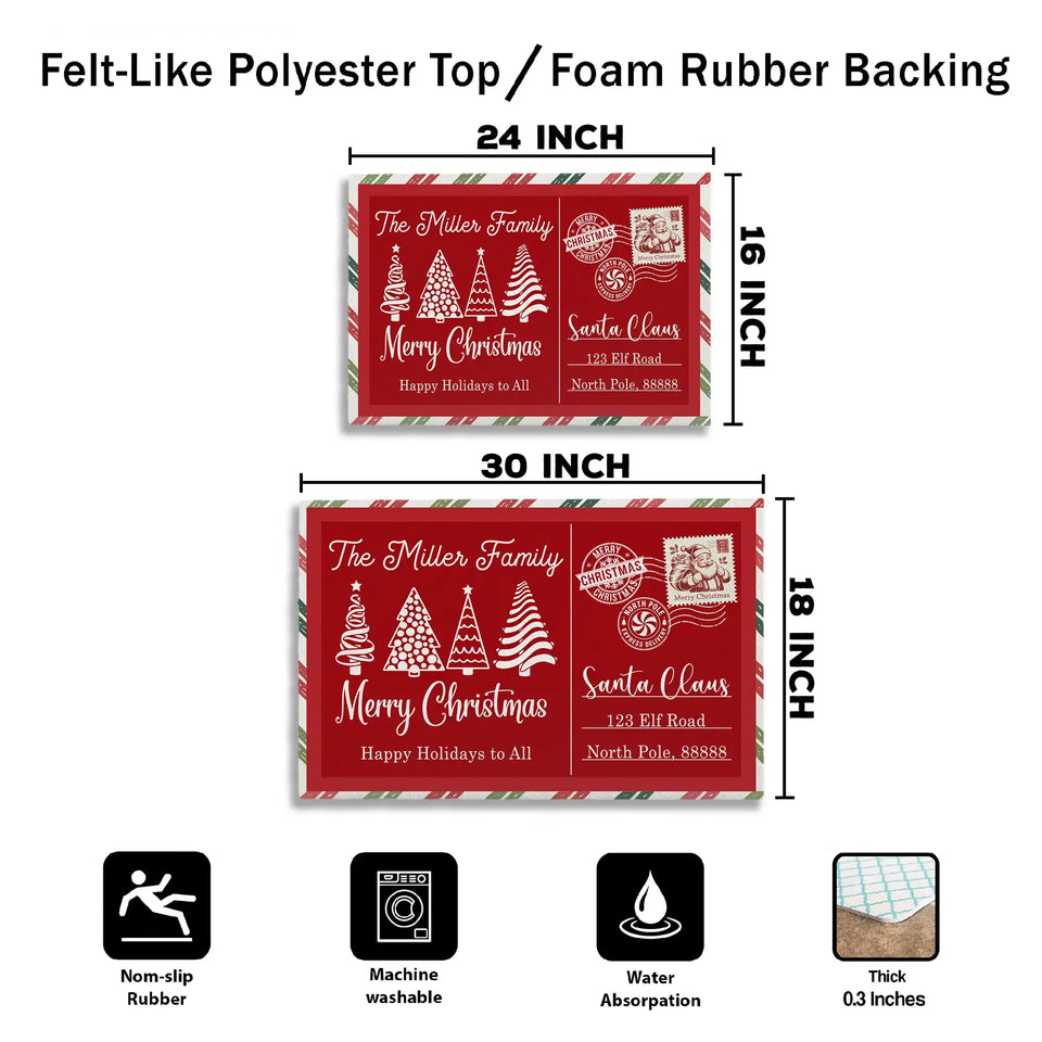 Personalized Family Christmas Doormat – Santa Mail Welcome Mat