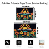 Peace Love Kindness Doormat – Retro Floral Sunrise Welcome Mat