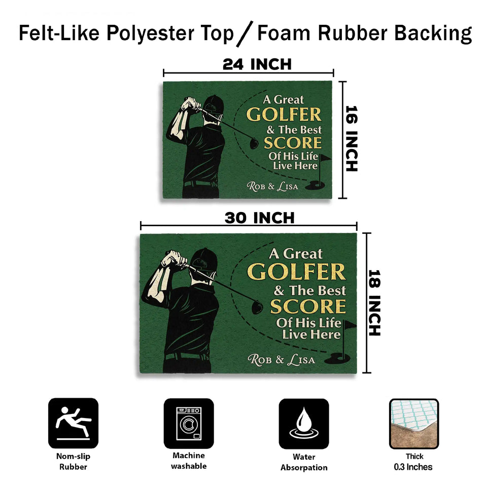 Personalized Golf Couple Doormat – Custom Names Welcome Mat