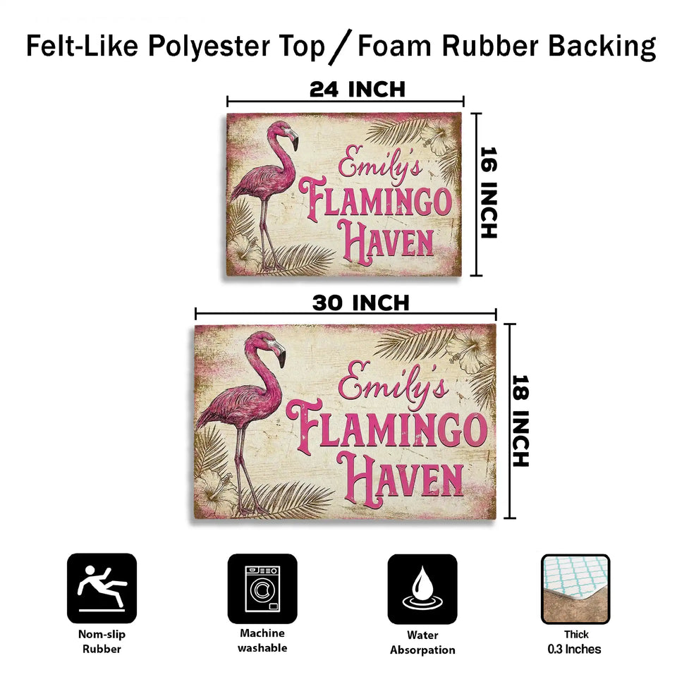 Personalized Vintage Flamingo Doormat – Custom Name Tropical Mat
