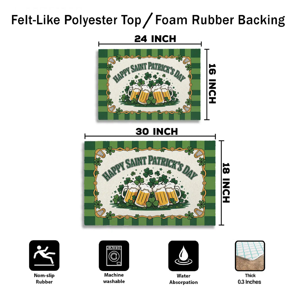 St. Patrick’s Day Doormat – Shamrock Beer Welcome Mat