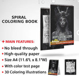 Abyssal Allure Spiral Bound Coloring Book, Unleash Your Creativity with 30 Mesmerizing Coloring Pages, Embracing the Dark Elegance of Abyssal Allure