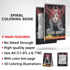 Wicked Beauty Spiral Bound Coloring Book, Unleash Your Creativity with 30 Mesmerizing Coloring Pages of Wicked Beauty, Embracing the Dark Elegance of Horror