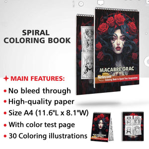 Macabre Grace Spiral Bound Coloring Book, Delight in 30 Whimsical Coloring Pages of Macabre Grace for Gothic Art Admirers to Embrace the Quirky Charm and Sophisticated Creepy Vibes of Elegantly Dark Scenes