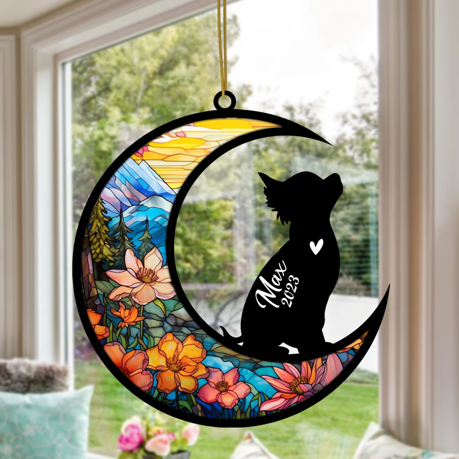 Personalized Chihuahua Dog Memorial Suncatcher, Chihuahua Christmas Ornament with Name Date, Pet Loss Stained Glass Light Catcher, Gifts for Dog Lovers Loss of Dog Sympathy Gift