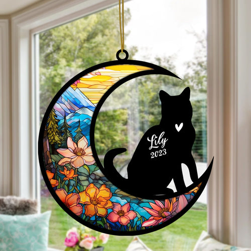 American Shorthair Cat Memorial Suncatcher, Personalized with Name Date Maine Coon Cat Suncatcher, Pet Loss Suncatcher Light Catcher Gift for Cat Lover Christmas Cat Ornament Car Hangings
