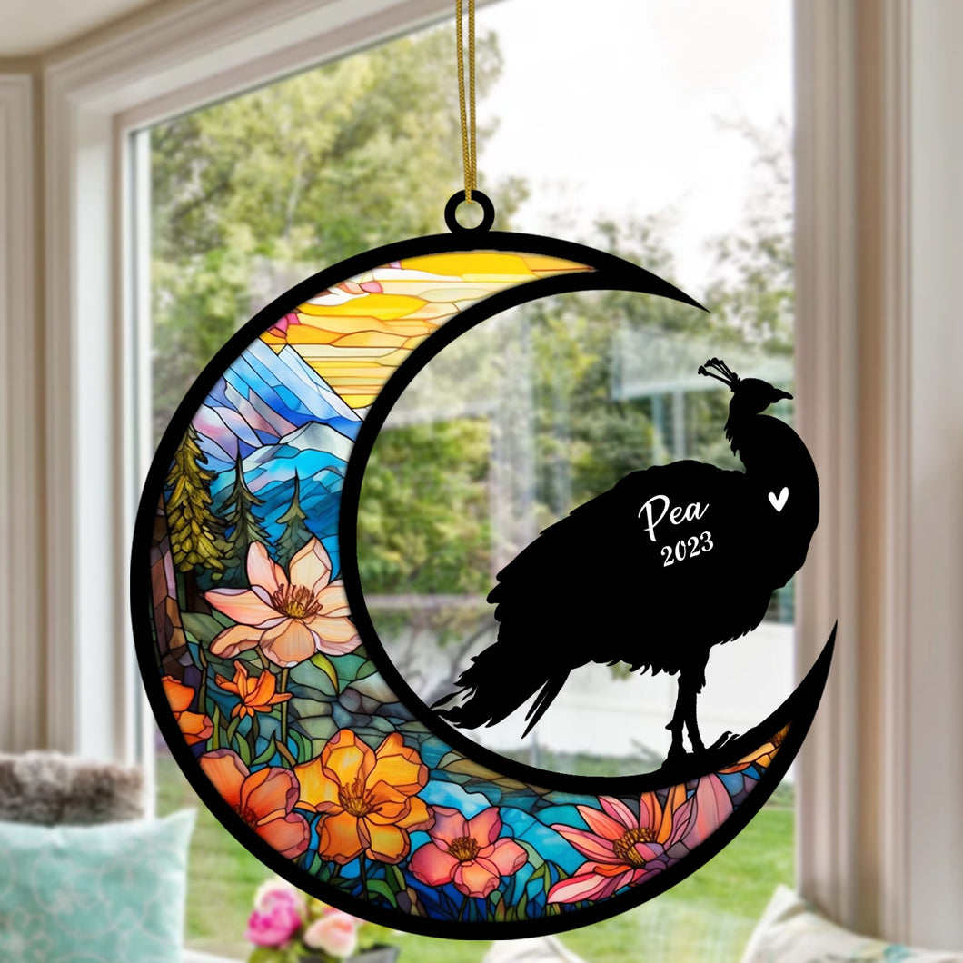 Peacock Memorial Suncatcher, Pet Loss Suncatcher, Bereavement Peacock Loss Gift Personalized with Name Suncatcher Gifts for Peacock Lovers Hanging Ornaments for Xmas, Car, Window Decoration