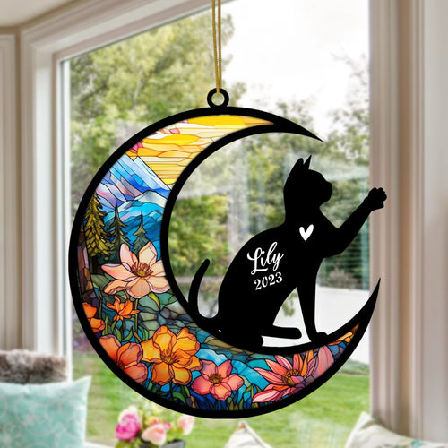 Bengal Cat Memorial Suncatcher, Personalized with Name Date Bengal Cat Suncatcher, Pet Loss Suncatcher Light Catcher Gift for Cat Lover Christmas Cat Ornament Window Hangings Decor For Car