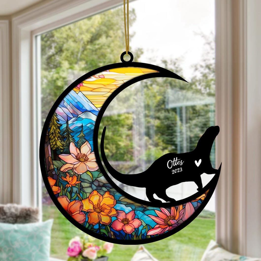 Otter Memorial Suncatcher, Pet Loss Suncatcher, Bereavement Otter Loss Gift Personalized with Name Suncatcher Gifts for Otter Lovers Hanging Ornaments for Xmas, Car, Window Decoration