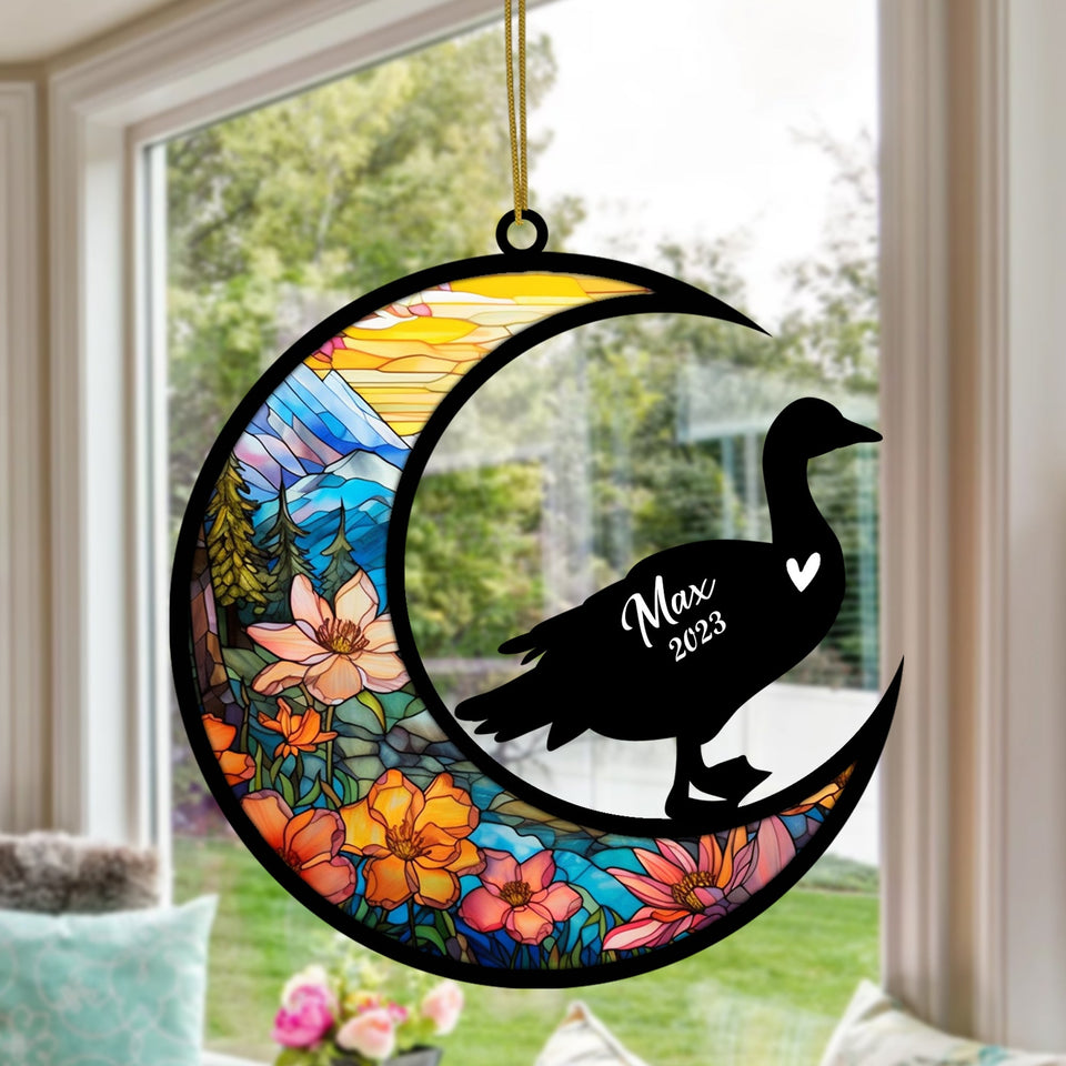 Duck Memorial Suncatcher, Pet Loss Suncatcher, Bereavement Duck Loss Gift Personalized with Name Suncatcher Gifts for Duck Lovers Hanging Ornaments for Xmas, Car, Window Decoration