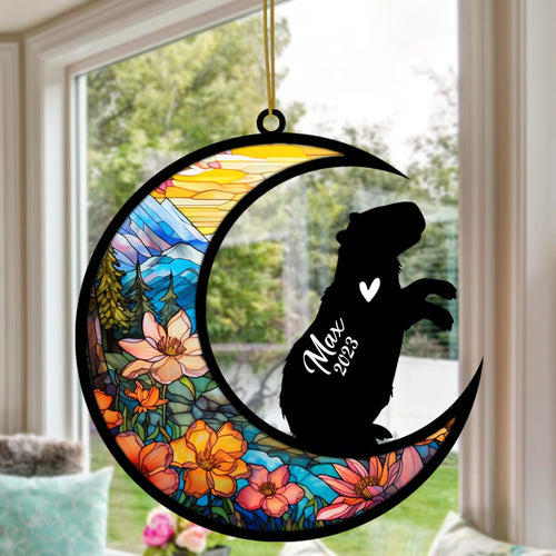 Custom Capybara Memorial Suncatcher, Bereavement Capybara Loss Gift, Pet Loss Light Catcher Capybara Memorial Ornament Personalized Capybara Name Sign Hanging Christmas, Capybara Lover Gift