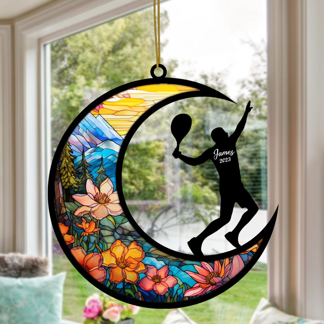 Personalized Tennis Suncatcher, Tennis Ornaments for Christmas Tree 2023, Tennis Christmas Pendant Decoration Hanging Ornament for Car, Window, Home, Party Holiday, Tennis Lover Gift