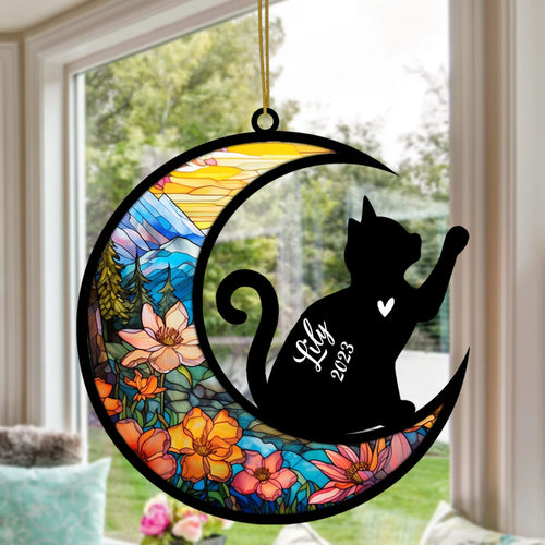 Personalized Cat Memorial Suncatcher, Custom with Name Cat Breeds Suncatcher, Pet Loss Suncatcher, Stained Glass Light Catcher, Gifts for Cat Lovers, Christmas Cat Ornament Window Hangings