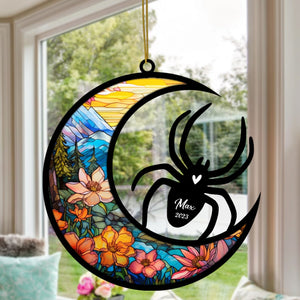 Spider Memorial Suncatcher, Pet Loss Suncatcher, Bereavement Spider Loss Gift Personalized with Name Suncatcher Gifts for Spider Lovers Hanging Ornaments for Xmas, Car, Window Decoration