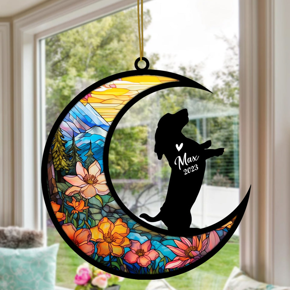 Basset Hound Dog Memorial Suncatcher, Personalized with Name Date Dog Breeds Suncatcher, Pet Loss Suncatcher, Gifts for Dog Lovers, Basset Hound Memorial Ornament Loss of Pet Sympathy Gift